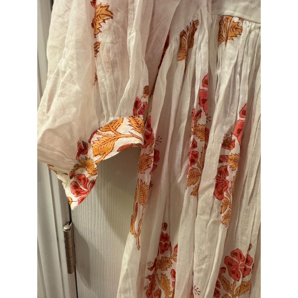 Dolma White Coral Floral Mylah Midi Dress Boho Cotton Hand Printed Sz L NWT - Picture 10 of 15